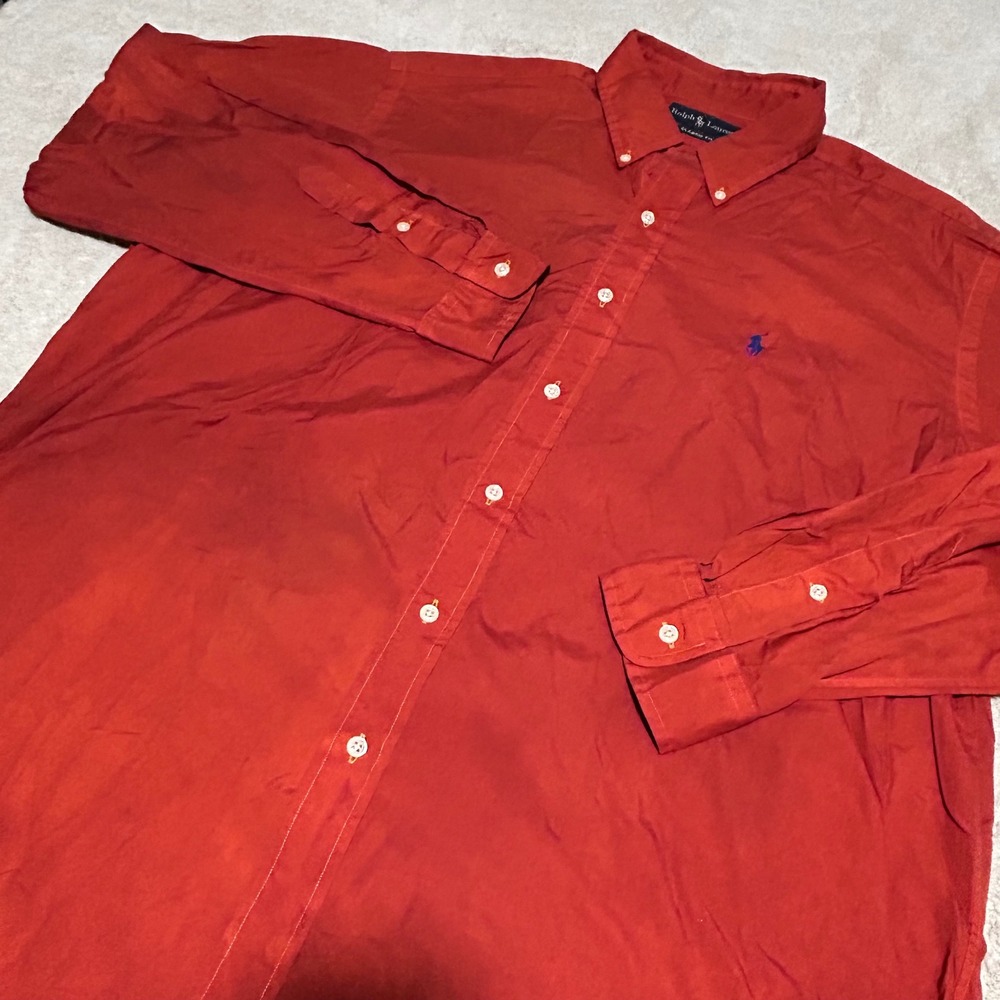 Ralph Lauren Button Down Shirt Mens XL Red Classic Fit Long Sleeve Pony Logo